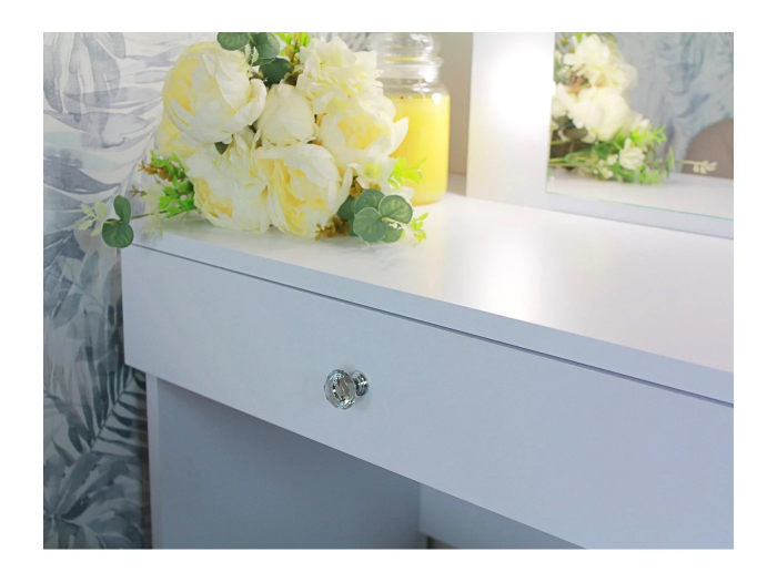 Masa de toaleta si machiaj Cristal 12 LED cu oglinda si 5 sertare, 110x47x77 cm, alb [4]