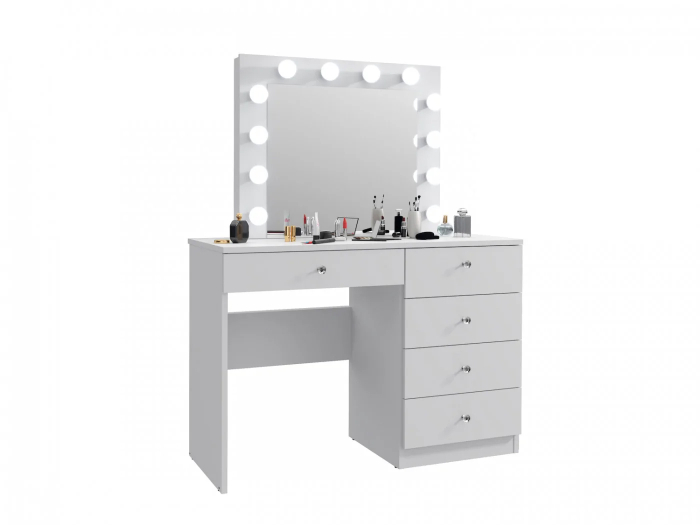 Masa de toaleta si machiaj Cristal 12 LED cu oglinda si 5 sertare, 110x47x77 cm, alb [6]