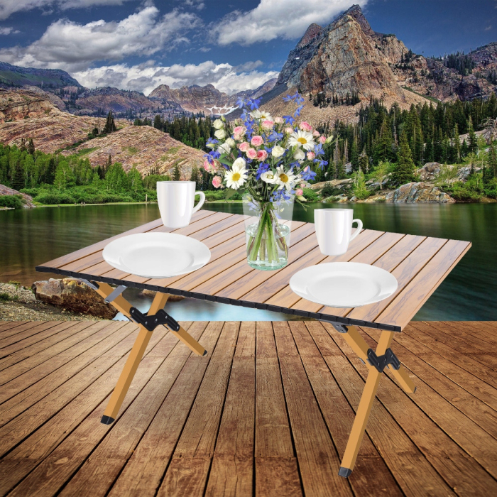 Masa pentru camping cu sistem de pliere rapida, cadru metalic, 90x60x44cm, maro [3]