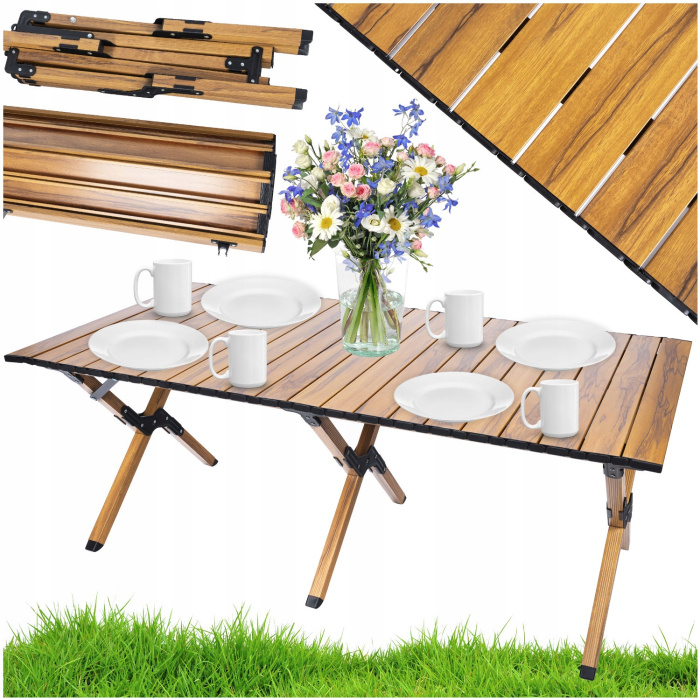 Masa pentru camping cu sistem de pliere rapida, cadru metalic otel, 118x60x45cm, maro [10]