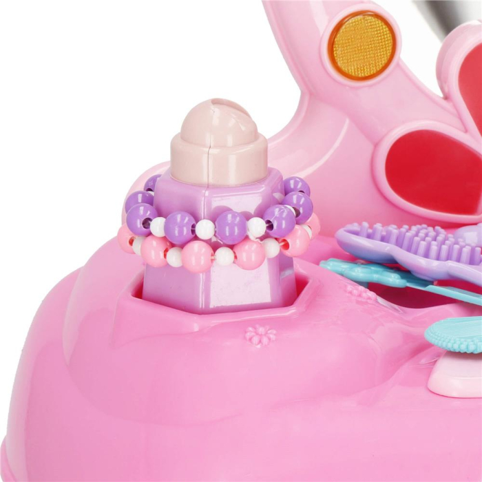 Masa toaleta pentru copii, cu taburet, 19 accesorii joaca, din plastic, 37x20x60 cm, roz [6]