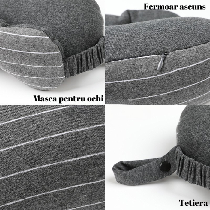 Masca de dormit, , 2 in 1, cu Tetiera, din Particule de Spuma si Bumbac, Gri Inchis [8]