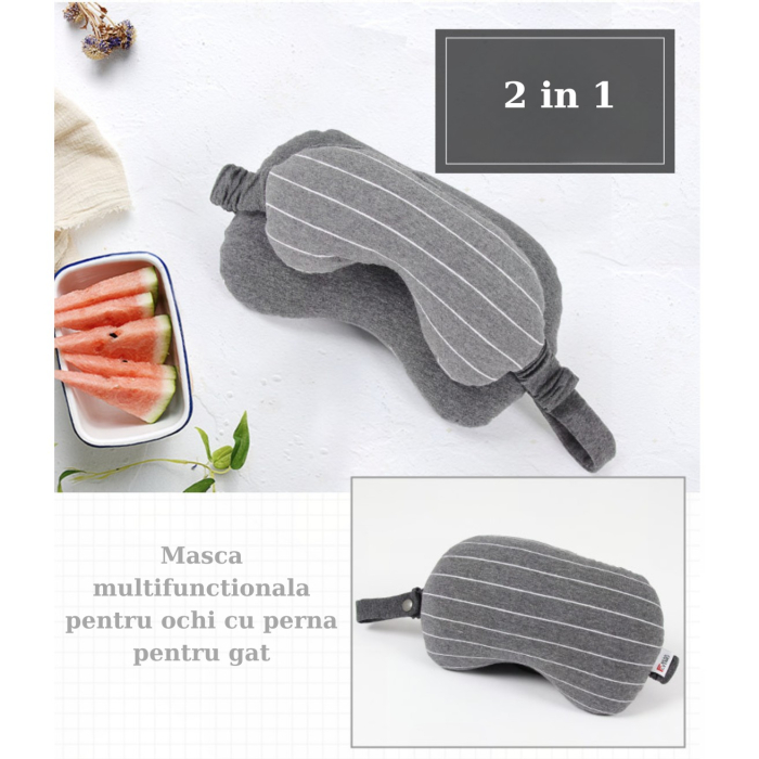 Masca de dormit, , 2 in 1, cu Tetiera, din Particule de Spuma si Bumbac, Gri Inchis [2]