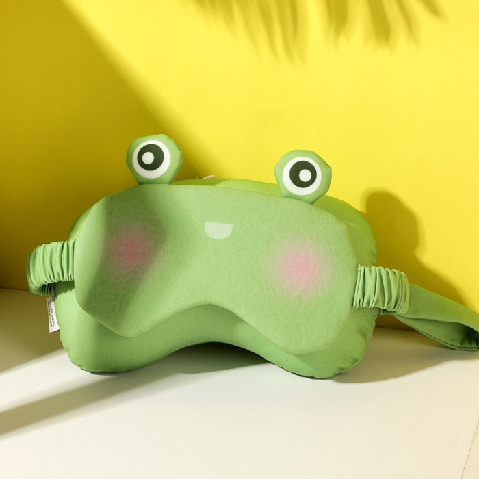 Masca de dormit, , 2 in 1, cu Tetiera, din Particule de Spuma si Bumbac, Model Broasca ,Verde [8]