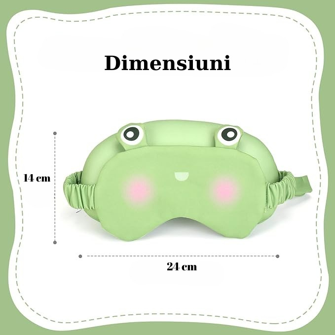 Masca de dormit, , 2 in 1, cu Tetiera, din Particule de Spuma si Bumbac, Model Broasca ,Verde [3]