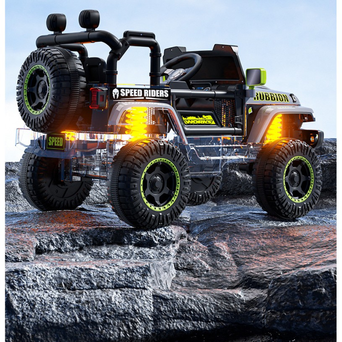 Masina Electrica pentru Copii, , Off-Road, Conectare Bluetooth, telecomanda, Tractiune Spate, Lumina Intermitenta, Baterie 12V 7Ah, 120 x 63 x 68cm, Gri [12]