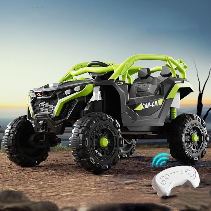 Masina Electrica pentru Copii, , Tip Buggy/UTV Off-Road Dual Drive, Conectare Bluetooth, Telecomanda, Lumina Intermitenta si Muzica, Baterie 380*2, 6V 7Ah, 97 x 62 x 58 cm, Verde Negru [2]