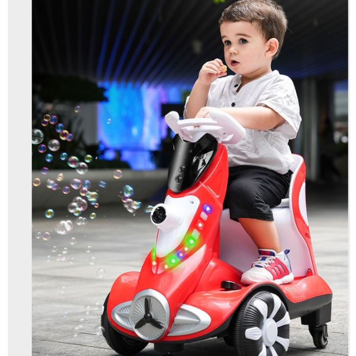 Masinuta electrica cu telecomanda pentru copii, , roti spate rotire 360, 3- 6 ani, curea siguranta, baloane de sapun, lumini si sunete, self control si prin telecomanda, cu pedale de acceleratie si frana, rosie [5]