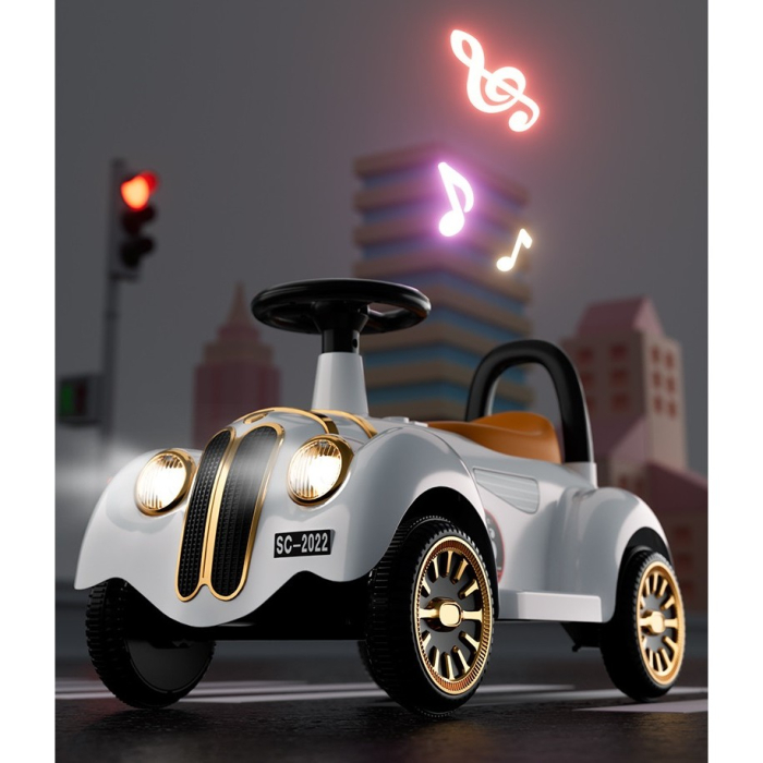 Masinuta Electrica , Model de Epoca, cu Acumulator, Sistem Anti-Rasturnare, Sistem de Lumini si Sunet, 1-5 Ani, 75 x 36 x 45 cm, Alb [10]