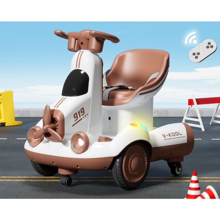 Masinuta Electrica, , pe 4 Roti, cu Telecomanda, Lumini Led si Muzica, +2 ani, Inaltime Reglabila, Maro [2]