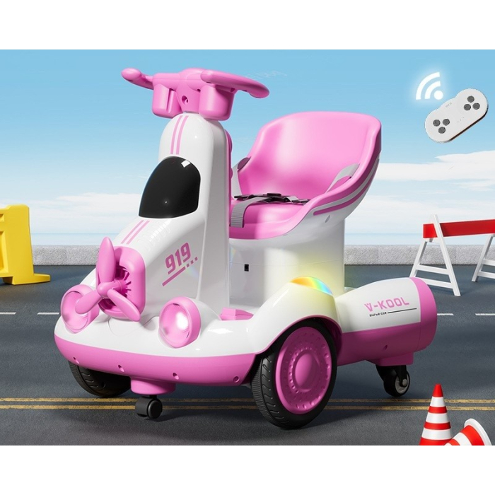 Masinuta Electrica, , pe 4 Roti, cu Telecomanda, Lumini Led si Muzica, +2 ani, Inaltime Reglabila, Roz [2]