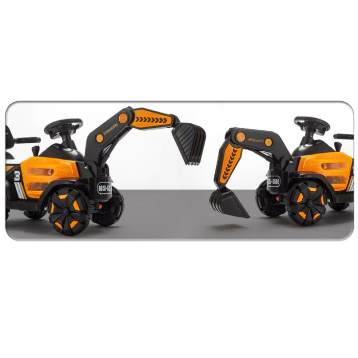 Masinuta Electrica , Tip Excavator, Brat Electric cu Maneta de Control, Spatar si Bare Laterale, Sistem Muzica si Lumini, 1-8 Ani, 72 x 36 x 50 cm, Portocaliu [9]