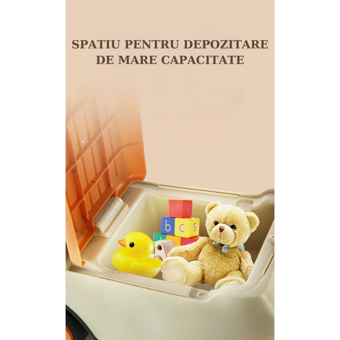 Masinuta Ride-On , cu Sistem Anti-Rasturnare, Sistem de Lumini si Muzica, Cutie de Depozitare, 1-6 Ani, 58 x 28 x 37 cm, Maro [10]