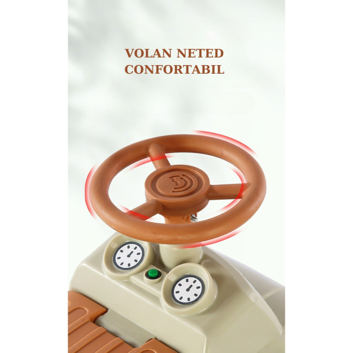 Masinuta Ride-On , cu Sistem Anti-Rasturnare, Sistem de Lumini si Muzica, Cutie de Depozitare, 1-6 Ani, 58 x 28 x 37 cm, Maro [12]