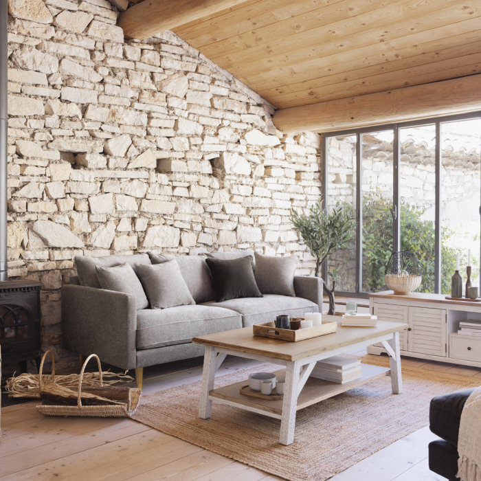 Masuta cafea Atmosphera Olbia cu 2 blaturi, MDF si acacia, 120x70x45 cm, alb [2]