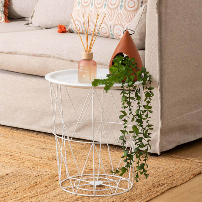 Masuta cafea cu depozitare Atmosphera Kumi, otel, 37x40 cm, alb [3]