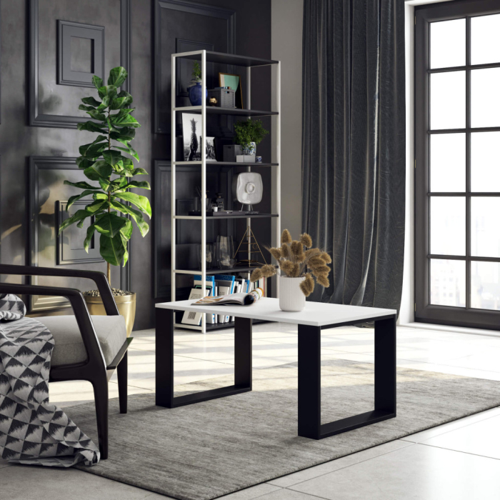 Masuta cafea NOX cu raft inferior, PAL laminat, 92x53x45 cm, alb si negru [4]