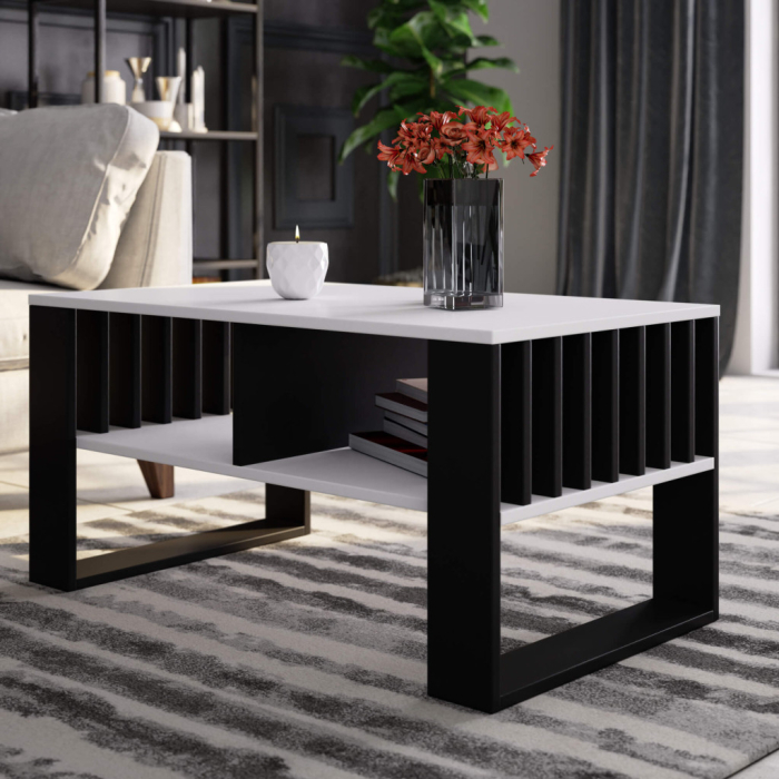 Masuta cafea ROCKFORD, cu blat din PAL, 92x53x45 cm, alb si negru [5]