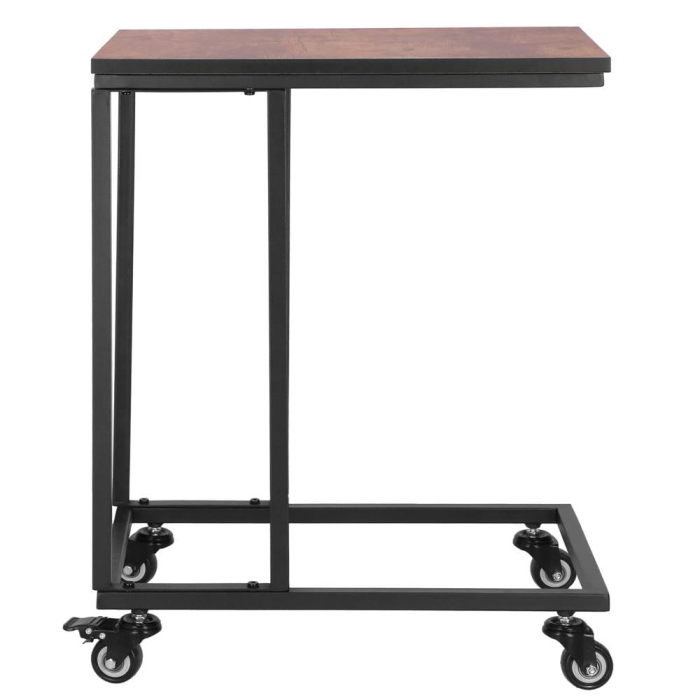 Masuta de cafea, cu cadru de otel si roti, industrial, 35x50x66 cm, maro wenge [8]