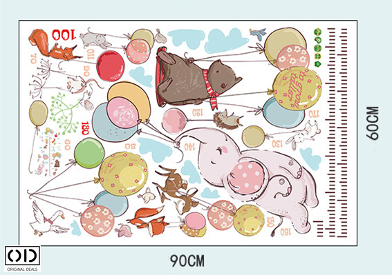 Metru Sticker Autocolant pentru Masurare Inaltime Copii - Baloane cu Heliu si Animale Salbatice, Original Deals® [9]