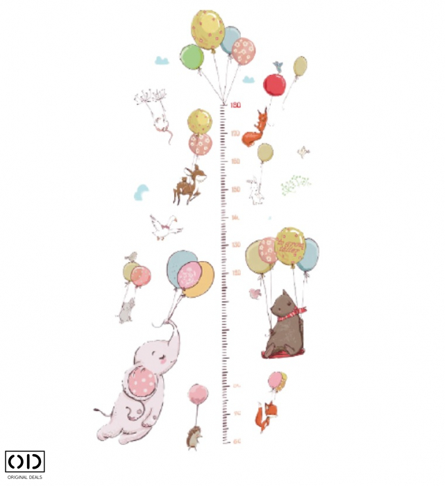 Metru Sticker Autocolant pentru Masurare Inaltime Copii - Baloane cu Heliu si Animale Salbatice, Original Deals® [1]