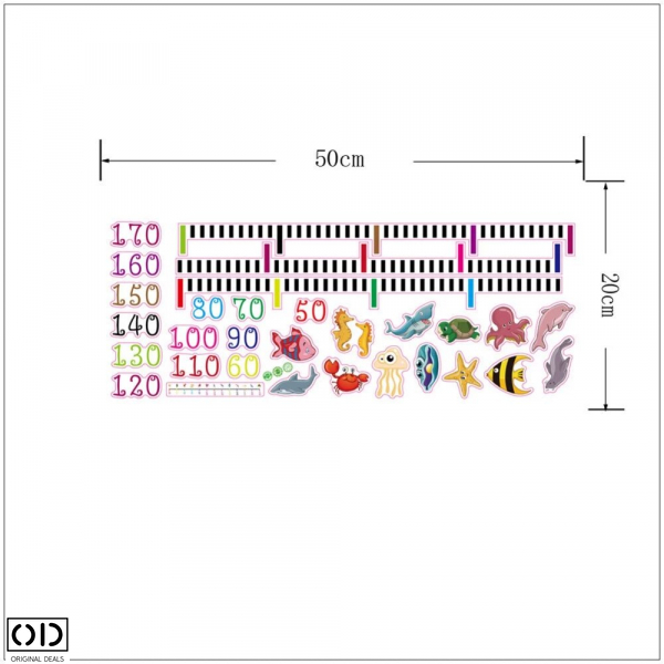 Metru Sticker Autocolant pentru Masurare Inaltime Copii - Pesti si Animale Marine 170cm [7]
