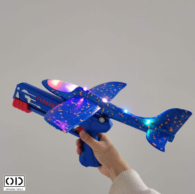 avion spuma, avion cu pistol lansator, avion cu lumini led, avion zburator copii, jucarie avion, avion original deals, jucarie zburatoareavion din spuma cu pistol lansator original deals, avion zburator pentru copii cu lumini led, avion jucarie care zboara 15 metri, avion spuma rezistent cu leduri, avion distractiv pentru copii exterior, avion cu lansator manual pentru baieti, jucarie educativa zburatoare cu lumini [8]