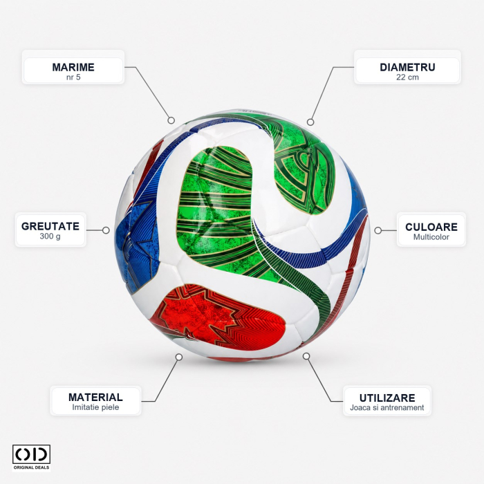 Minge de Fotbal FIFA 2026, Marime nr 5, Diametru 22 cm, din Imitatie de Piele, Multicolor | ORIGINAL DEALS [4]