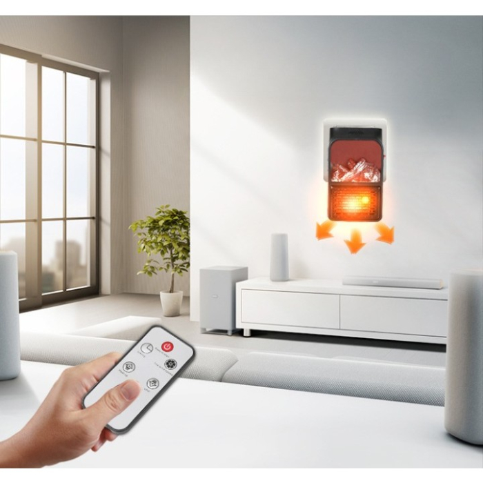 Mini Aeroterma Puternica Portabila , Putere 1000W, Mini radiator electric cu Display LCD, efect de semineu si flacara, cu telecomanda [8]