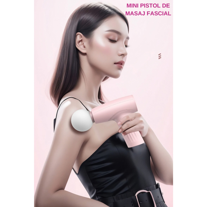 Mini Aparat de Masaj, , Tip Pistol, Incarcare USB Tip C, Portabil, Pentru Relaxare Musculara, Autonomie 120 Min, 3 Trepte de Viteza, Roz [13]