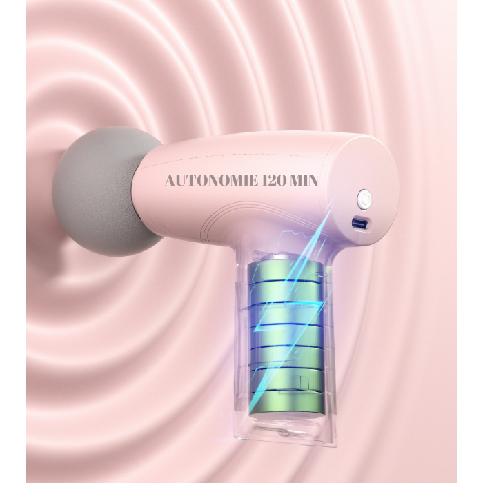 Mini Aparat de Masaj, , Tip Pistol, Incarcare USB Tip C, Portabil, Pentru Relaxare Musculara, Autonomie 120 Min, 3 Trepte de Viteza, Roz [12]