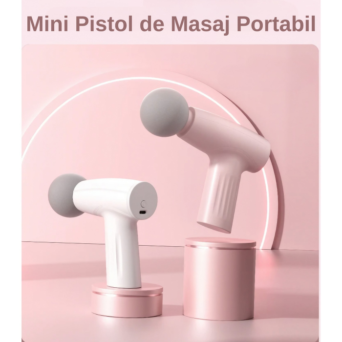 Mini Aparat de Masaj, , Tip Pistol, Incarcare USB Tip C, Portabil, Pentru Relaxare Musculara, Autonomie 120 Min, 3 Trepte de Viteza, Roz [11]