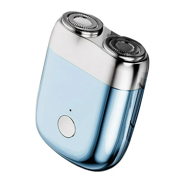 Mini Aparat de Ras Electric, , din ABS cu Fibra de Carbon, Portabil, Cap Rotativ Detasabil cu 2 Lame de Otel, Rezistent la Apa, Incarcare Type-C, Autonomie 45 min, Albastru [1]