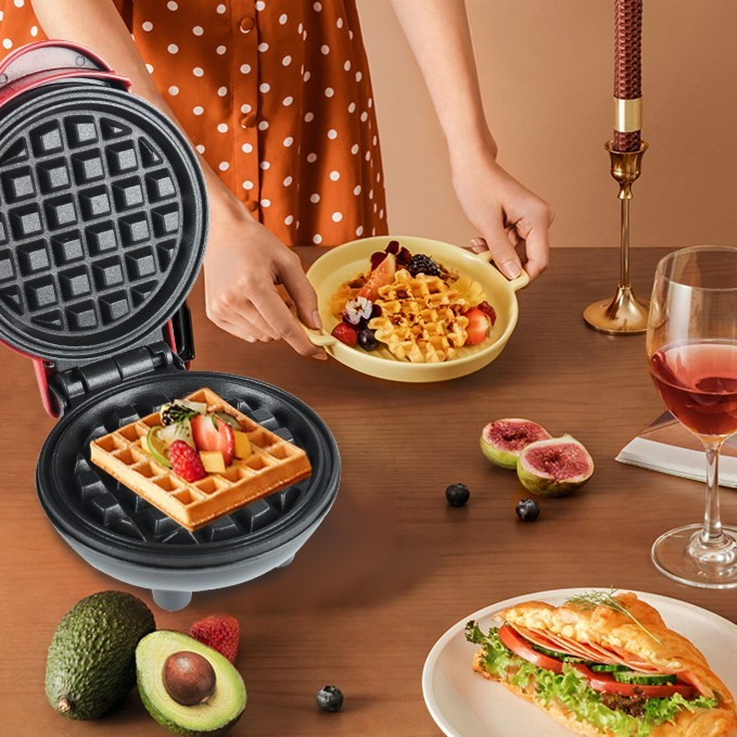 Mini Aparat de Vafe, , Multifunctional, Pentru Casa si Calatorii, Compact, Usor de Transportat si Depozitat, 18x14.5x9.3 cm, Rosu [3]