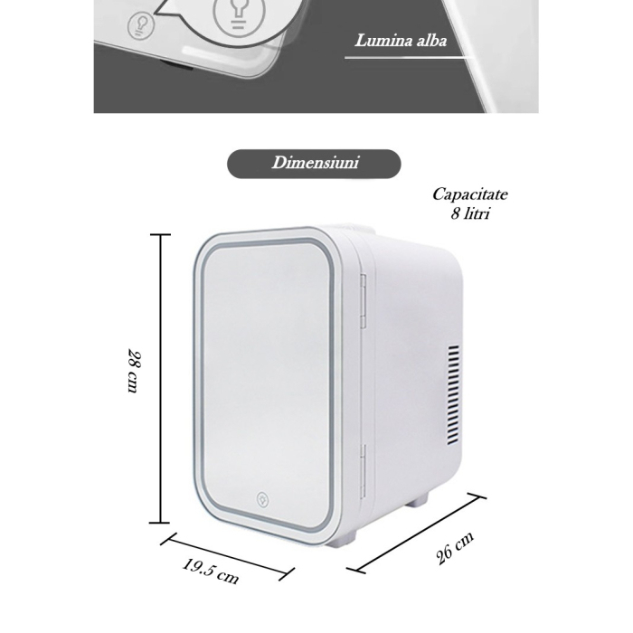 Mini frigider cosmetice, , dubla functie de incalzire/racire, portabil, 8L, alb [8]