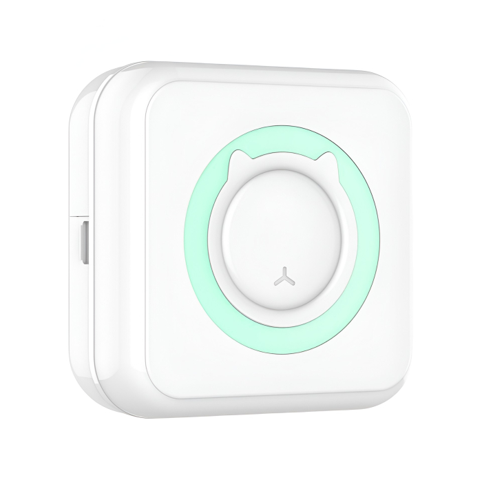 Mini Imprimanta Foto Portabila, , 5 Role de Hartie Termica, 5 Role Autocolante, 3 Role Colorate, Pixuri, Incarcare USB, Model Pisica, Alb Verde [1]