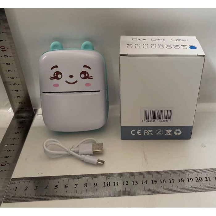 Mini Imprimanta Foto Portabila, , Incarcare USB, Bluetooth, Model Ursulet, 12 x 9 x 5 cm, Alb Albastru [7]