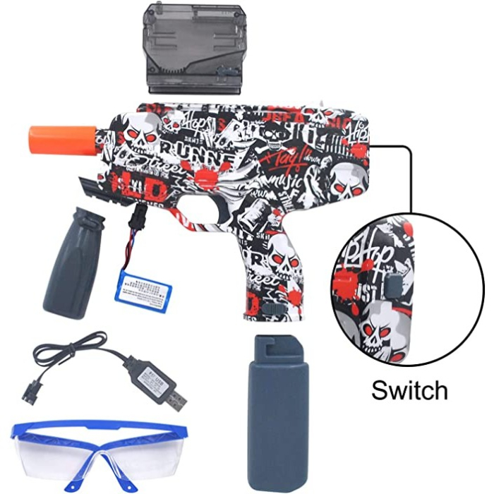 Mitraliera de jucarie electrica cu bile de hidrogen de gel, gun bluster, tragere in rafala, varsta peste 6 ani, ochelari de protectie, 5000 de bile incluse, cablu de incarcare, 40.1 x 31.6 cm, Mp9, rosu [3]