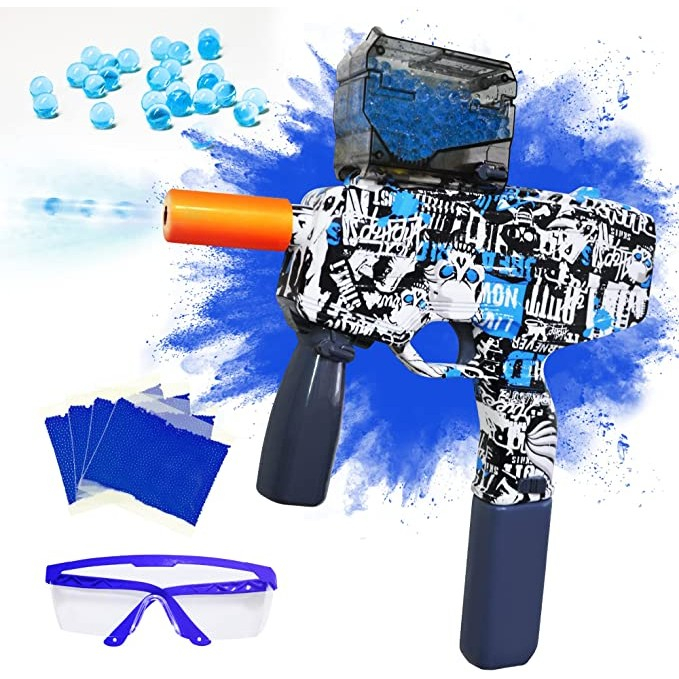 Mitraliera de jucarie electrica cu bile de hidrogen de gel, gun bluster, tragere in rafala, varsta peste 6 ani, ochelari de protectie, 5000 de bile incluse, cablu de incarcare, 40.1 x 31.6 cm, Mp9, albastru [2]
