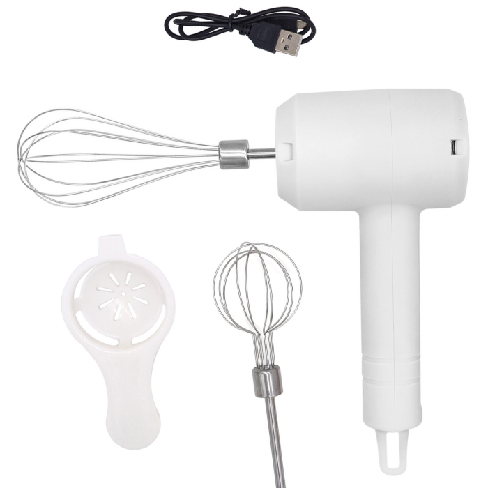 Mixer Electric fara Fir, , pentru Uz Casnic, pentru Oua Smantana Frisca, Maner Plastic, Usor de Utilizat si Depozitat, 3 Accesorii, Alb [2]