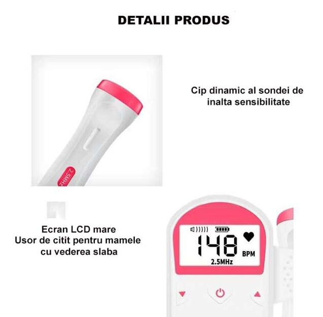 Monitor Fetal Doppler ORIGINAL DEALS, Ecran LCD 4.5 cm, Sonda 3 MHz, Portabil, 2 x AA Neincluse [13]