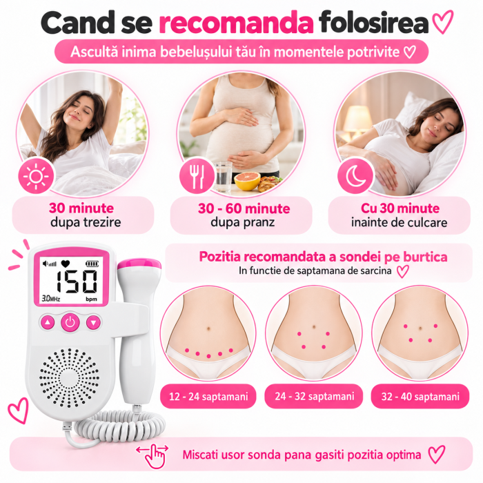 Monitor Fetal Doppler ORIGINAL DEALS, Ecran LCD 4.5 cm, Sonda 3 MHz, Portabil, 2 x AA Neincluse [3]