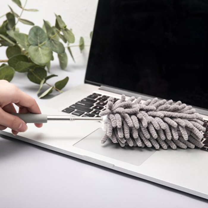 Mop din Microfibra pentru Curatenie, , Set 3 Capete Detasabil, Mop din Microfibra, Pamatuf pentru Praf, Mini Perie, Maner Extensibil, EVA, Impachetate in Sac cu Fermoar, Gri [3]