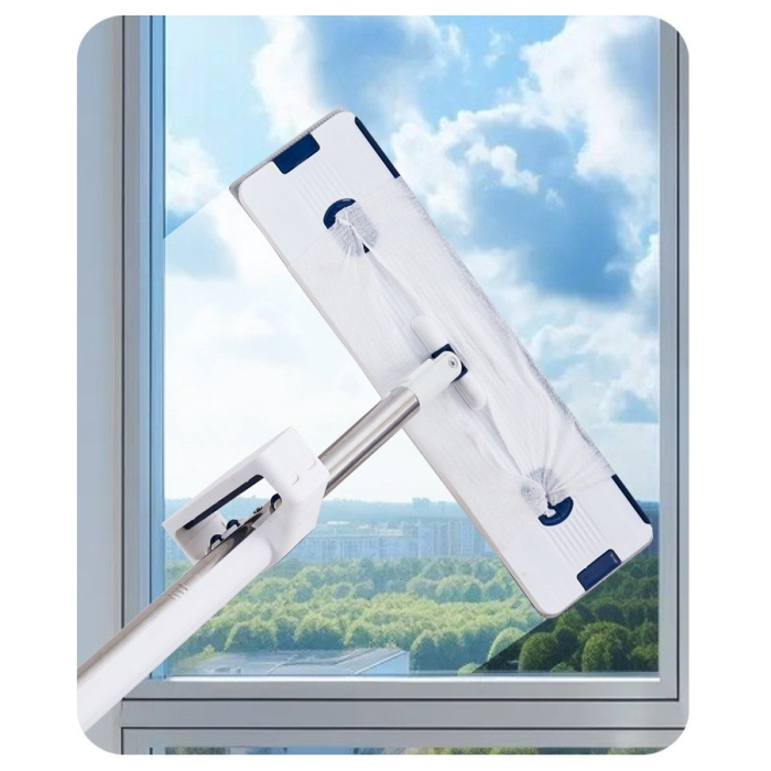 Mop Plat, , cu Galeata Pliabila, 2 Rezerve din Microfibra, 127 cm Tija Telescopica, Utilizare Umeda/Uscata, Recipient Lichid, Gri [5]