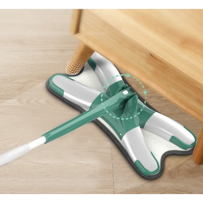 Mop Plat cu Laveta din Microfibra, , Pentru Uz Casnic, Sistem de Stoarcere X, Tija Telescopica 140 cm, Rotire 360°,38 x 140 cm, Verde [3]
