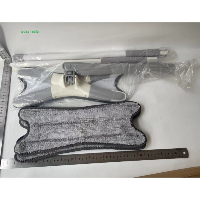 Mop Plat, , cu Sistem de Stoarcere, 2 Lavete Incluse, Lungime Telescopica 140 cm, Argintiu [12]