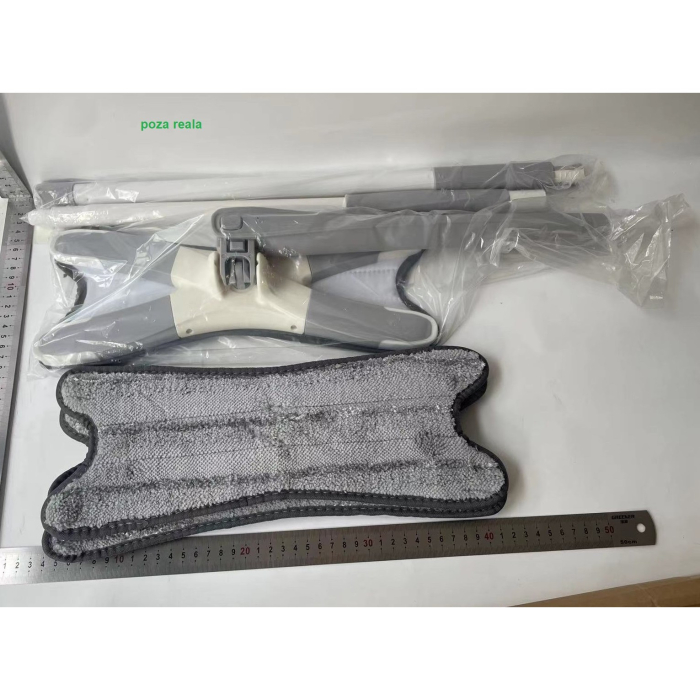 Mop Plat, , cu Sistem de Stoarcere, 4 Lavete Incluse, Lungime Telescopica 140 cm, Argintiu [13]