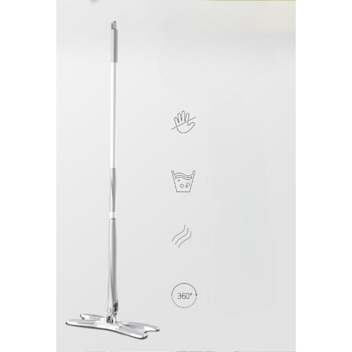 Mop Plat, , cu Sistem de Stoarcere, 4 Lavete Incluse, Lungime Telescopica 140 cm, Argintiu [7]