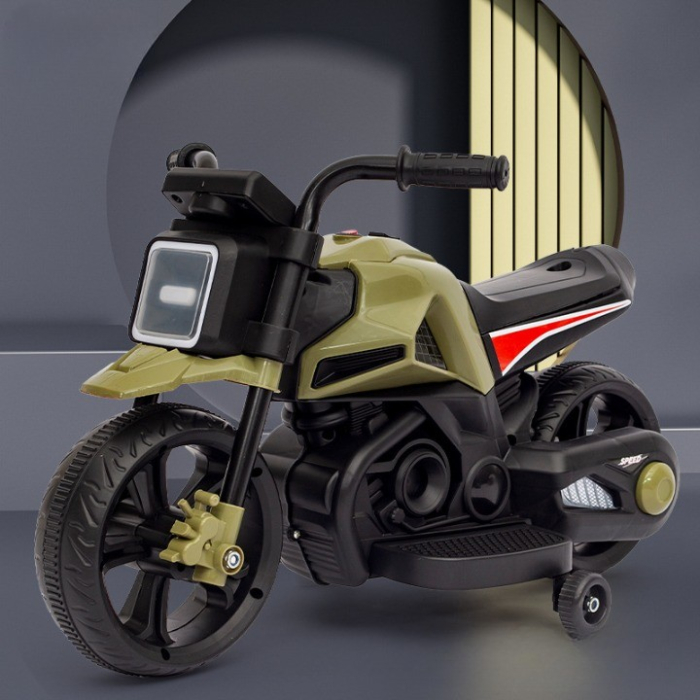 Motocicleta Electrica cu 2 Roti Mari si 2 Roti Ajutatoare, , Acumulator Incarcare, Anti-Rasturnare, Lumini, Muzica, Motor:380, Baterie 6V4.5, 41.5x70x34 cm, 4.5 Kg, 3 Ani+, Verde Negru [5]