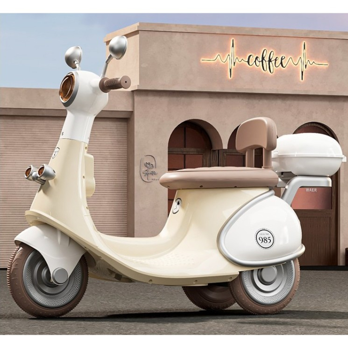 Motocicletă Electrică cu 3 Roti, , Acumulator Încarcare, Anti-Rasturnare, Lumini, Sunete, Baterie 6V 7Ah, Telecomanda, 95x67x36cm, Bej [4]